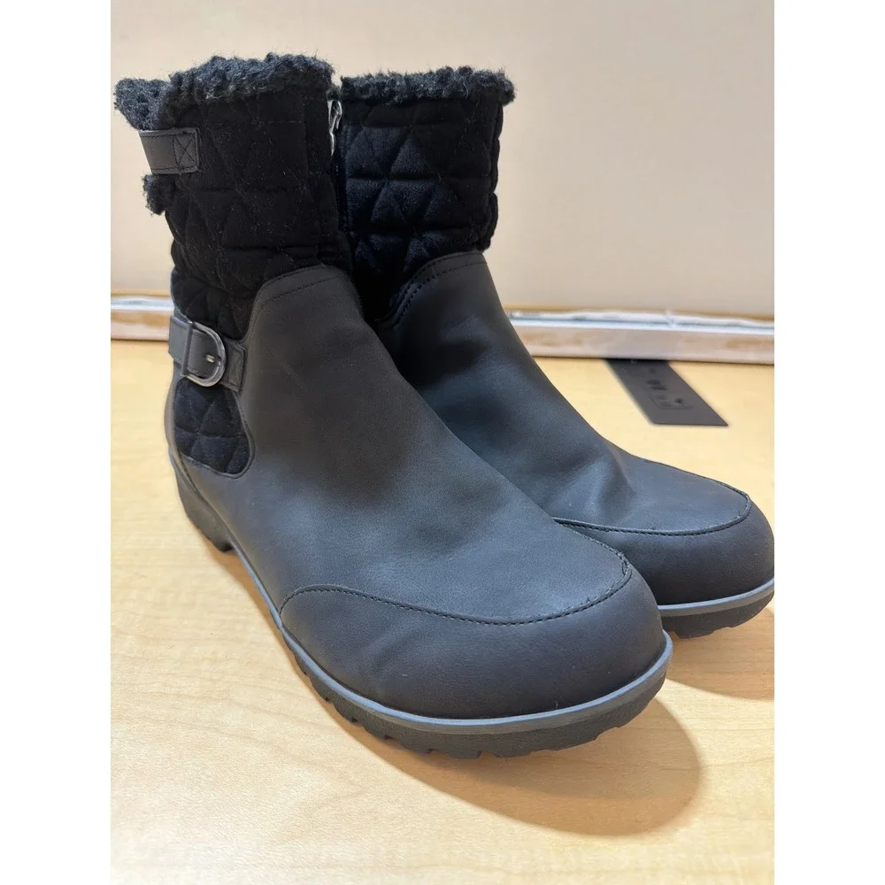 JBU Jambu Gabriella Black Water Resistant Quilted Faux Fur Boots Wide 9.5W